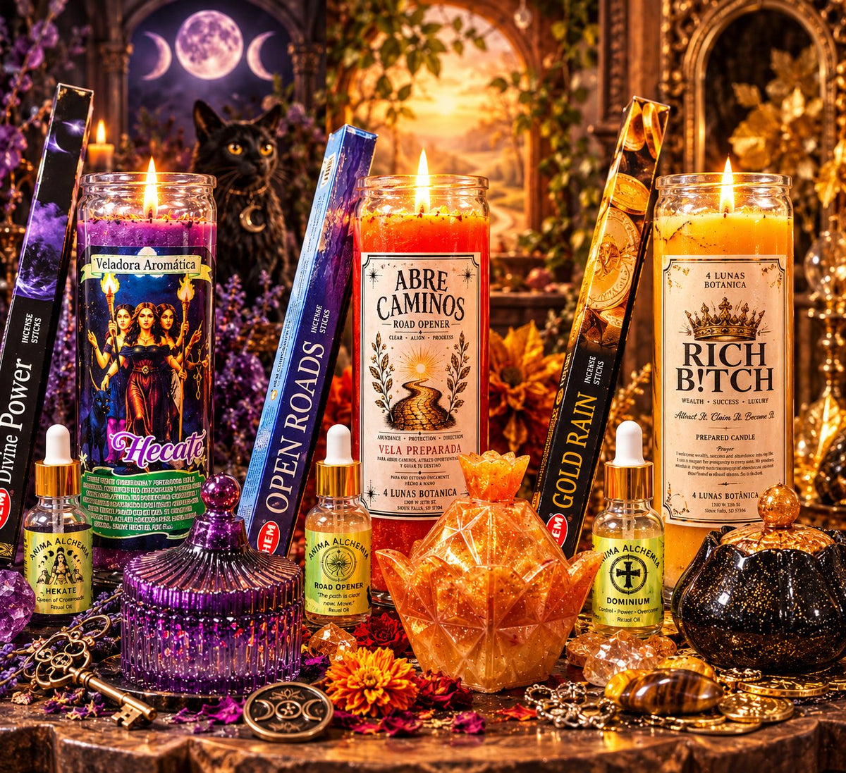 All three ritual kits together — styled scene photo