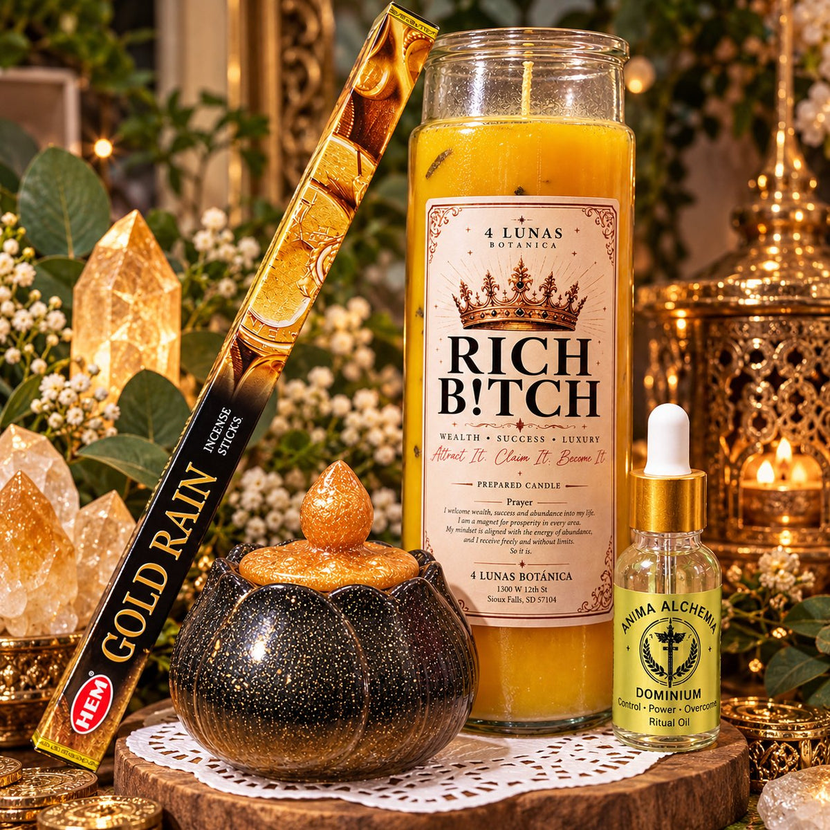 Rich B!tch ritual kit — styled scene photo
