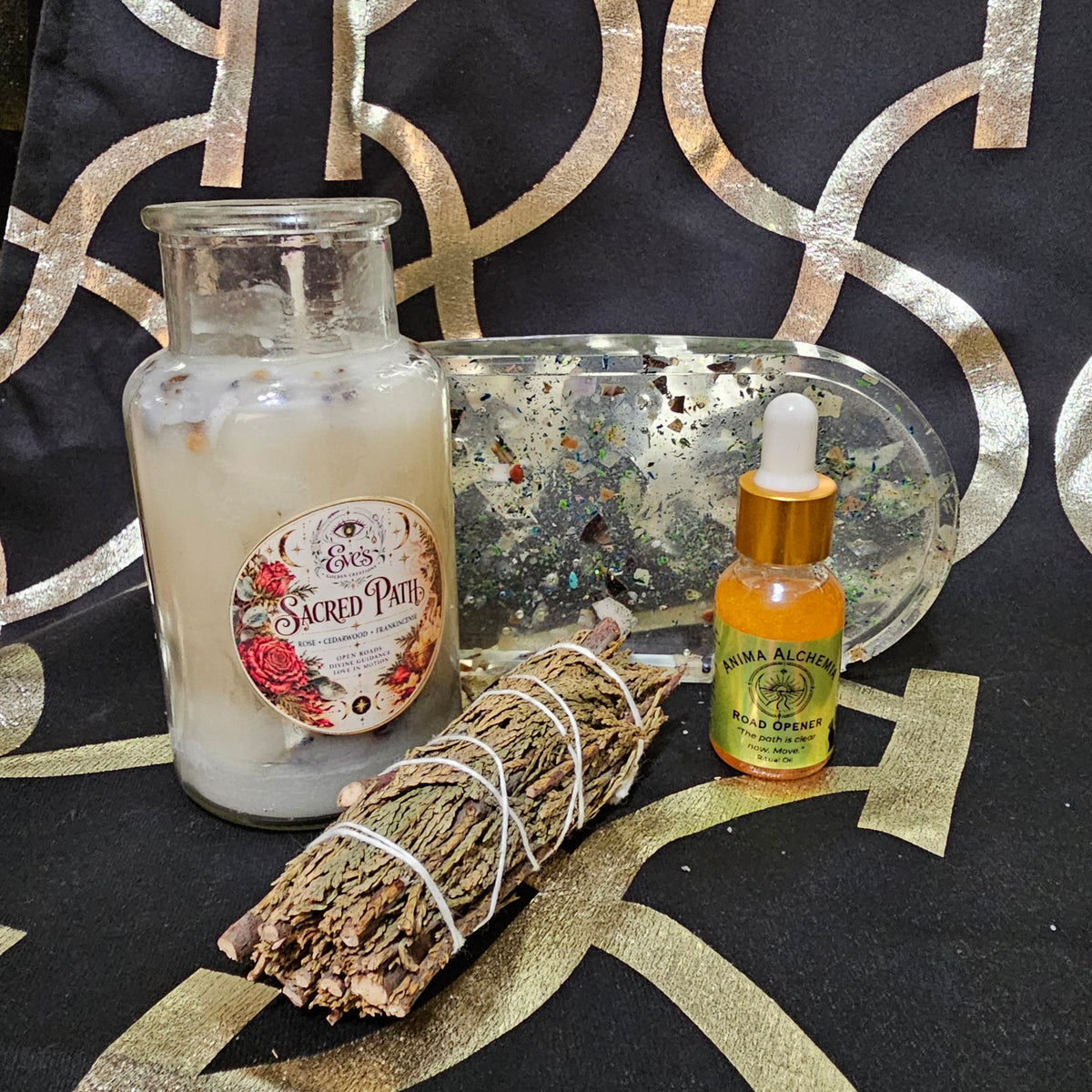 Sacred Path Ritual Gift Set — all pieces with clear resin tray